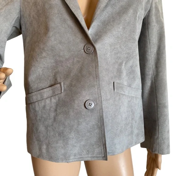 VINTAGE GINO ROSSI FOR WILSON GRAY SILVER ULTRA SUEDE BLAZER JACKET SZ 8 - Picture 8 of 16